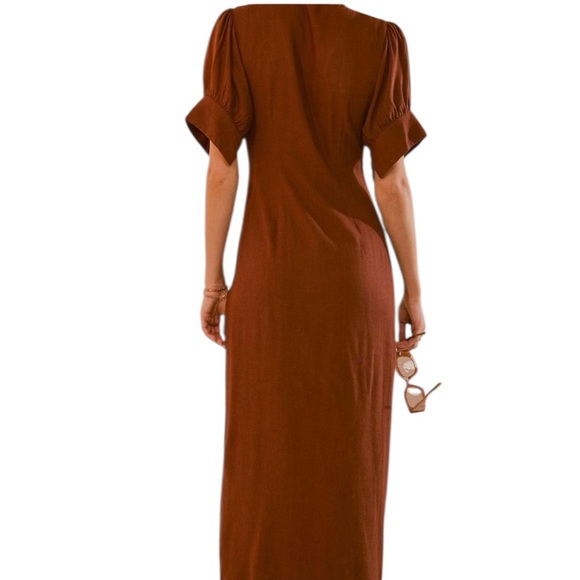 Free People - NWT Vintage Summer Button Down Boho Midi Dress Brown Sz XS - Picture 2 of 9